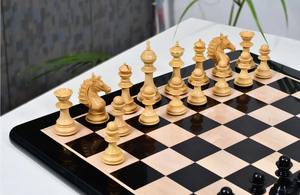 Pièces d'échecs en bois de luxe de la série Empire Sikh, triple pondération, bois d'ébène et buis, roi de 4,5 pouces, reines supplémentaires - Product Image 2