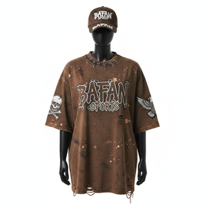 Camiseta de Algodón de Primera Calidad para Mujer, 240 GSM, Lavado Vintage, Estilo Holgado, Color Marrón, Impresión de Logotipo Personalizado - Product Image 1