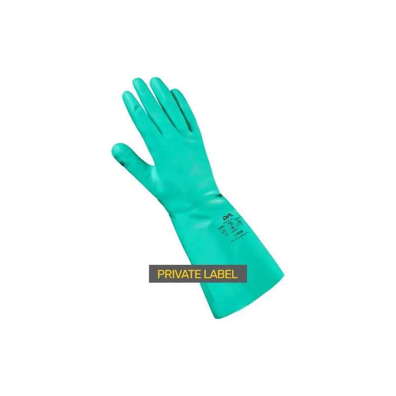 PALMPRO Gants de travail de protection verts réutilisables en nitrile doublés de troupeau équipement de sécurité industrielle chimique marque privée