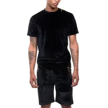 Camiseta de terciopelo con cuello redondo para hombre, Conjunto de camiseta y pantalón corto de alta calidad, traje de 2 piezas con logotipo personalizado, Color negro