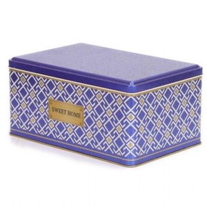 170x260x120mm fond bleu boîte de rangement rectangulaire en métal avec couvercle coulissant capacité 5.1L motif sans couture conception lignes géométriques - Product Image 1