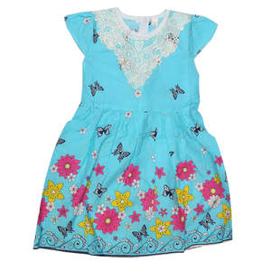 ชุดเดรสปักลายสำหรับเด็กผู้หญิง - สีฟ้า - Product Image 1