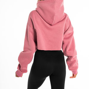 Sweat à capuche surdimensionné de haute qualité filles femmes respirant Logo personnalisé vêtements de rue décontracté haut court capuche réglable tricoté Sport - Product Image 2