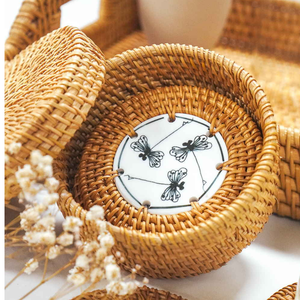 Posavasos de cerámica tejidos de ratán pintados a mano, el más nuevo diseño para oficina, café, comedor, fiesta o boda al aire libre, esteras y almohadillas - Product Image 4