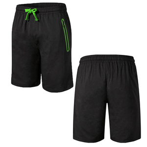Pantalones Cortos Bermuda Deportivos Casuales para Hombre, Negros, de Secado Rápido, Tejidos en Poliéster, con Cordón Amarillo y Bolsillos con Cremallera, Cintura Media - Product Image 4