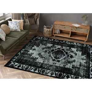 Black and White Ethnic Rug: Geometric Persian Style, Corridor Rug,Nonwoven Thin Rug - Product Image 2