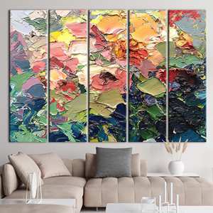 Impresión en lienzo de flores abstractas modernas, obra de arte colorida contemporánea, 5P:Gallery Wrapped - Product Image 1