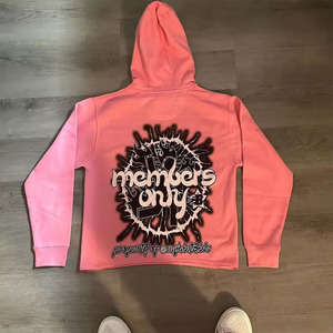 Hombres de calidad superior Raw Hem Pullover Algodón mezclado con capucha Impresión personalizada Calidad Premium Street Style Hoodie - Product Image 4