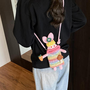 Sac bandoulière pour femme en fil, fait main, motif lapin au crochet, petit, rayé, mignon, style 'ugly-cute', décontracté et polyvalent, pour téléphone - Product Image 2