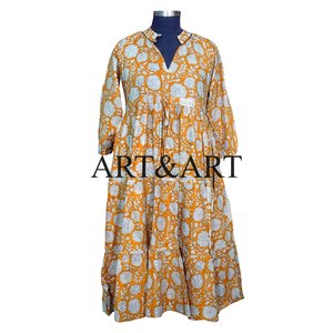 Vestido Midi de Verano para Mujer, Estampado Floral Digital, Algodón, Casual, Cuello Camisero, Corte Evase, Talla Grande, Natural - Product Image 1