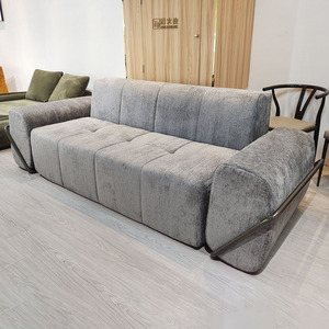 Canapés minimalistes gris en chenille, gain de place, avec structure métallique fixe pour salon - Product Image 3
