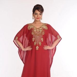 Georgette Maroon Embroidered Islamic <b>Kaftans</b> - Product Image 1