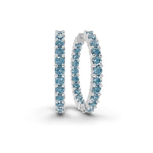 Pendientes de Aro con Diamantes Cultivados en Laboratorio, Color Azul Glaciar, Redondos, 1 Ct Tw, Claridad VS, 44 Diamantes, Oro Sólido de 14K, Brillo Intenso - Product Image 3