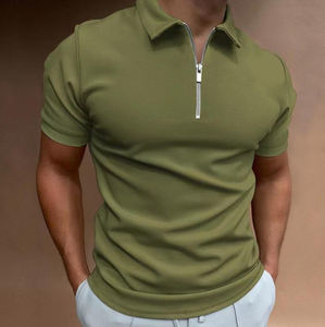 Polo personalizable de manga corta de color sólido para hombre, con cuello vuelto y cremallera, diseño de punto informal inteligente para uso diario - Product Image 3