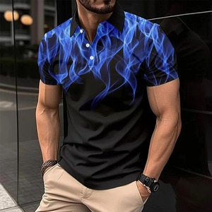 Nueva lona de algodón 100% para hombre para camisa de ajuste Regular de gran tamaño de manga corta transpirable de dos colores empalme impreso solapa Tops - Product Image 5