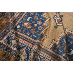 Alfombra Vintage de 5.2x10.3 pies, Alfombra Turca Grande, Alfombra de Lana con Rayas Azules - Product Image 5