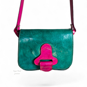 Sac à bandoulière en similicuir vert pour femme avec fermeture à bouton bicolore, sac bandoulière tendance fait main pour usage quotidien toutes saisons - Product Image 1