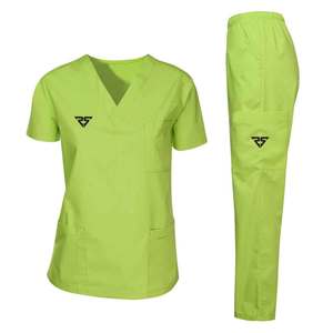 Costumes de gommage médical vert clair de haute qualité uniformes d'hôpital unisexe pour le personnel de clinique d'infirmières en toile de Polyester de coton - Product Image 1