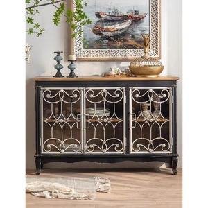 Modern Industrial Farmhouse <b>Sideboard</b> Storage Dining Room Furniture Durable Eco-Friendly Wrought Iron Door Home Bar Bathroom - Product Image 3