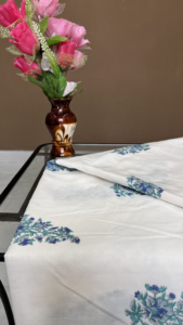 Blue Floral Cotton <b>Fabric</b>: Handprinted <b>Indian</b> Sanganer Block Print by the Yard - Product Image 5