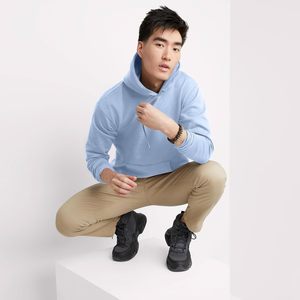 Wholesale <b>Men</b> Plain Color Fleece <b>Pullover</b> 300 GSM Cotton Hoodie With Ribbed Waist and Sublimation Print Option - Product Image 1
