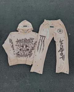 Sudaderas apiladas personalizadas para hombre, conjunto de Sudadera con capucha lavada Vintage para hombre, chándales de felpa francesa de algodón 100%, chándal desgastado con lavado ácido - Product Image 5