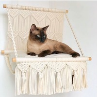 Cama para Gatos Estilo Boho Chic Moderna, Tejida a Mano con Macramé, Tapiz de Pared para Interiores, con Lindo Diseño Animal, Cómoda, Tamaño Pequeño, para Interiores
