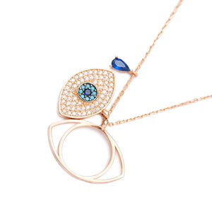 Zafiro con diseño de ojo turco con piedra de circón joyería de plata esterlina 925 hecha a mano al por mayor turca - Product Image 2