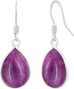 925 solide en argent Sterling améthyste pierres précieuses boucles d'oreilles en forme de poire pour femmes et filles boucles d'oreilles pendantes bijoux en argent - Product Image 3