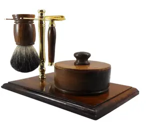 Tigela de barbear de madeira natural para homens, sabonete e creme, conjunto de barbear em madeira com boa qualidade, novo design