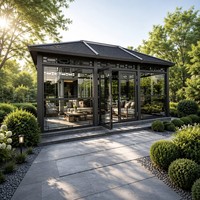 Véranda en aluminium et verre HUACAI avec toit polygone, verre feuilleté trempé de sécurité, maison de jardin moderne pour villa
