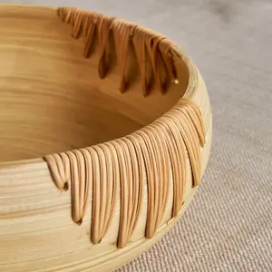 Bol de service artisanal en bambou et en rotin, bol rond fait à la main en bambou et en rotin pour la vaisselle - Product Image 3