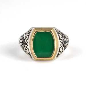 Anillo de Plata de Ley 925 para Hombre con Turquesa Verde Esmaltada y Circonitas, Engaste de Bisel, para Uso Diario y Bodas - Product Image 5