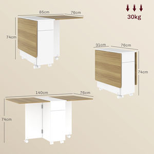 For HOMCOM 140x76x74 cm Extendable Rectangular <b>Dining</b> <b>Table</b> White and Wood Color with 2 Drawers and Wooden Cabinet - Product Image 3