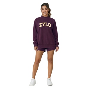 Ensemble 2 pièces décontracté pour femme, sweat-shirt molletonné à col montant côtelé et short, grande taille, qualité supérieure, avec logo personnalisé, pour l'hiver - Product Image 1