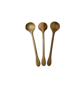 Cuchara y tenedor de madera natural tallada a mano con diseño de mango redondo circular-Utensilios de cocina y vajilla elegantes cocina de sopa - Product Image 3