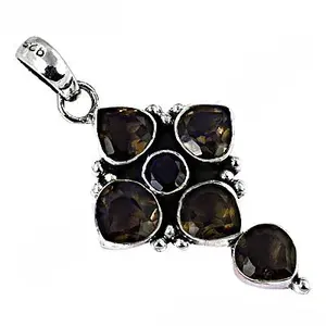 Pendentif en argent 925 avec quartz fumé pour femmes, bijoux en pierres précieuses en or rose faits à la main avec placage en rhodium et caractéristiques de charme - Product Image 2