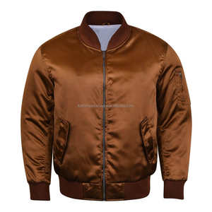 Blouson Bomber Homme Marron en Satin Écologique Fait Main, Fermeture Éclair, Décontracté, Multi-Poches, Style Streetwear – Vente Chaude pour Commandes en Gros - Product Image 1