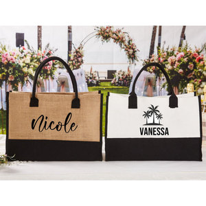 Bolsa de yute negra natural con logotipo personalizado Bolsas de compras de arpillera con asas fuertes para pequeñas empresas - Product Image 6