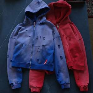 Logo de marque personnalisé Sweat à capuche court à double fermeture éclair 450GSM Sweat à capuche lourd à double fermeture éclair Distressed - Product Image 2