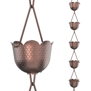 Cadenas de Lluvia de Metal de Hierro de Calidad Estándar para el Hogar y el Jardín con Copas de Flores de Tulipán Antiguas de Cobre, Cadenas de Lluvia para Canaletas - Product Image 4