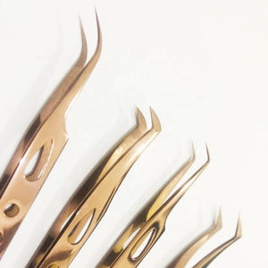 Pince à épiler d'extension de cils en acier inoxydable japonaise personnalisée en gros faite à la main en fibre d'or rose lisse - Product Image 2