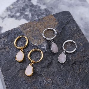 Boucles d'oreilles pendantes en cristal pour femmes, formes géométriques, vert, Aventurine, Agate, améthyste violette, cerceau - Product Image 4