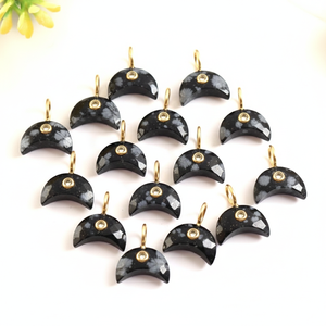 จี้พระจันทร์เสี้ยวฝังหินออบซิเดียนลายเกล็ดหิมะธรรมชาติ เงินแท้ 925 สำหรับทำเครื่องประดับ ราคาขายส่ง - Product Image 5