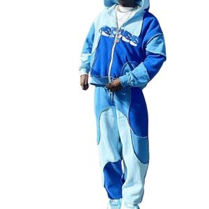 Sweat à capuche et pantalon de jogging à épaules tombantes, surdimensionné, à blocs de couleur, 100% coton, personnalisable, taille américaine, impression graphique sur écran, faible MOQ, streetwear - Product Image 2