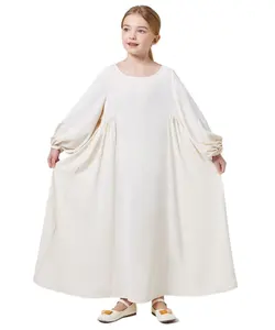 最受欢迎的优雅新款儿童Abaya绉纱纯色简约时尚土耳其儿童马克西连衣裙C210