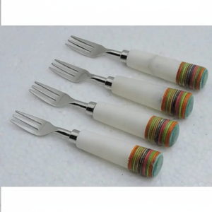 Ensemble de mini-fourchettes en acier inoxydable de luxe écologiques, poignées finition marbre, compatibles lave-vaisselle, conçues pour une cuisine élégante et des fêtes à la maison - Product Image 1