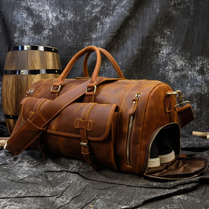 Sac de voyage pliable en cuir véritable avec fermeture éclair et compartiment séparé pour chaussures - Product Image 1