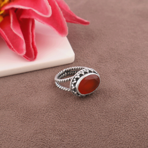 แหวนพลอยคาร์เนเลี่ยนธรรมชาติ925แข็งแหวนค็อกเทลเงินแท้สำหรับผู้หญิงแหวนดีไซน์เนอร์ - Product Image 3