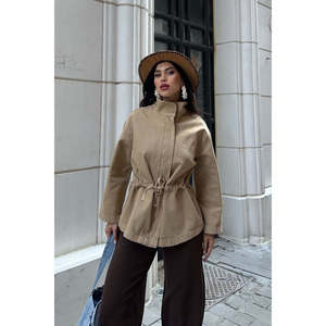 Chaqueta vaquera para mujer con detalle fruncido en la cintura, ropa exterior cómoda - Product Image 1